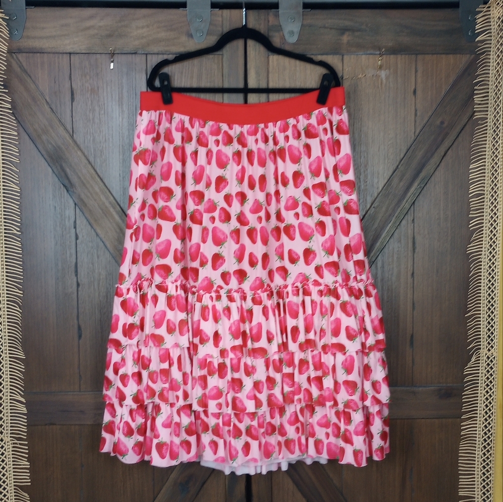 Eva Franco Pink/Red tiered strawberry fields Tatum skirt 3x Anthropogie
